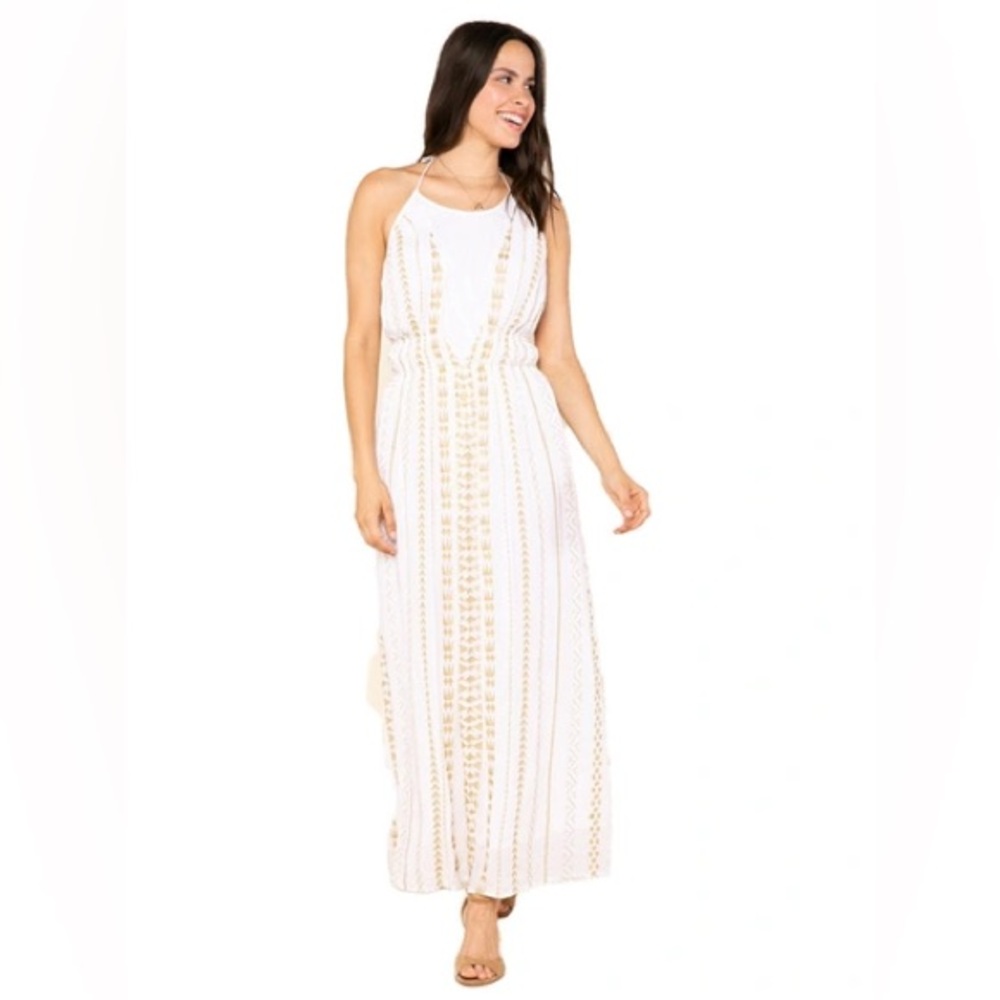 NEW Raga Zaylee Womens Metallic Embroided Halter Dress Medium